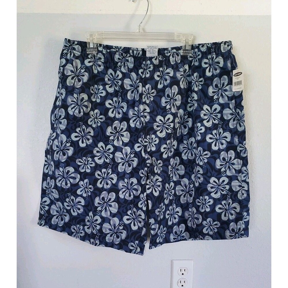 Old Navy Mens XL Board Shorts Swim Trunks Blue White Hawaiian Floral NEW